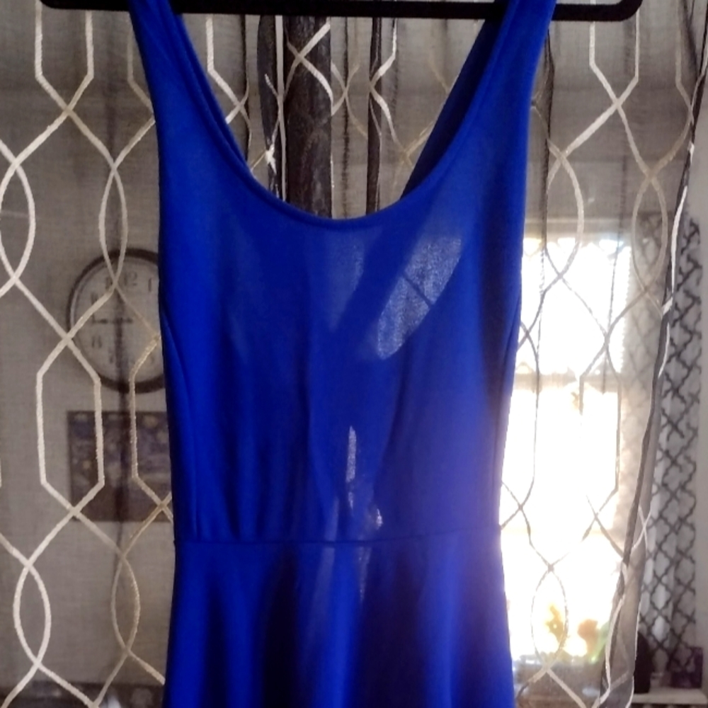 Cobalt blue midi dress, low strappy back